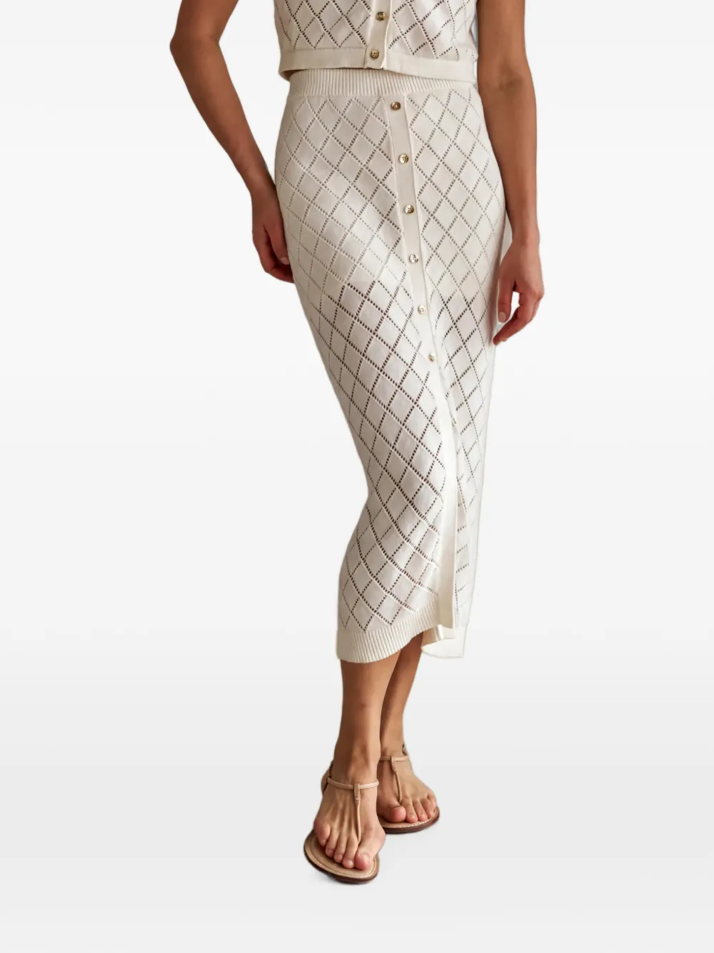 HEVRON Mia midi-rok met diamant-patroon Beige