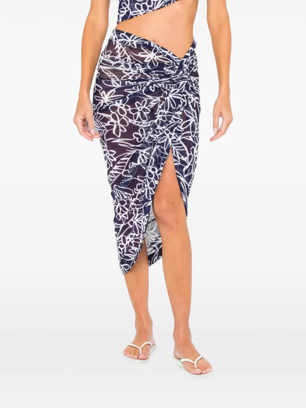 JBQ Scorpio floral-print twisted midi skirt - Blu
