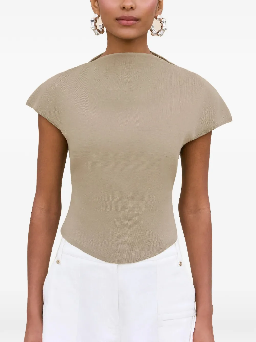 Cult Gaia Virginiana curved-hem cap-sleeve top - Toni neutri