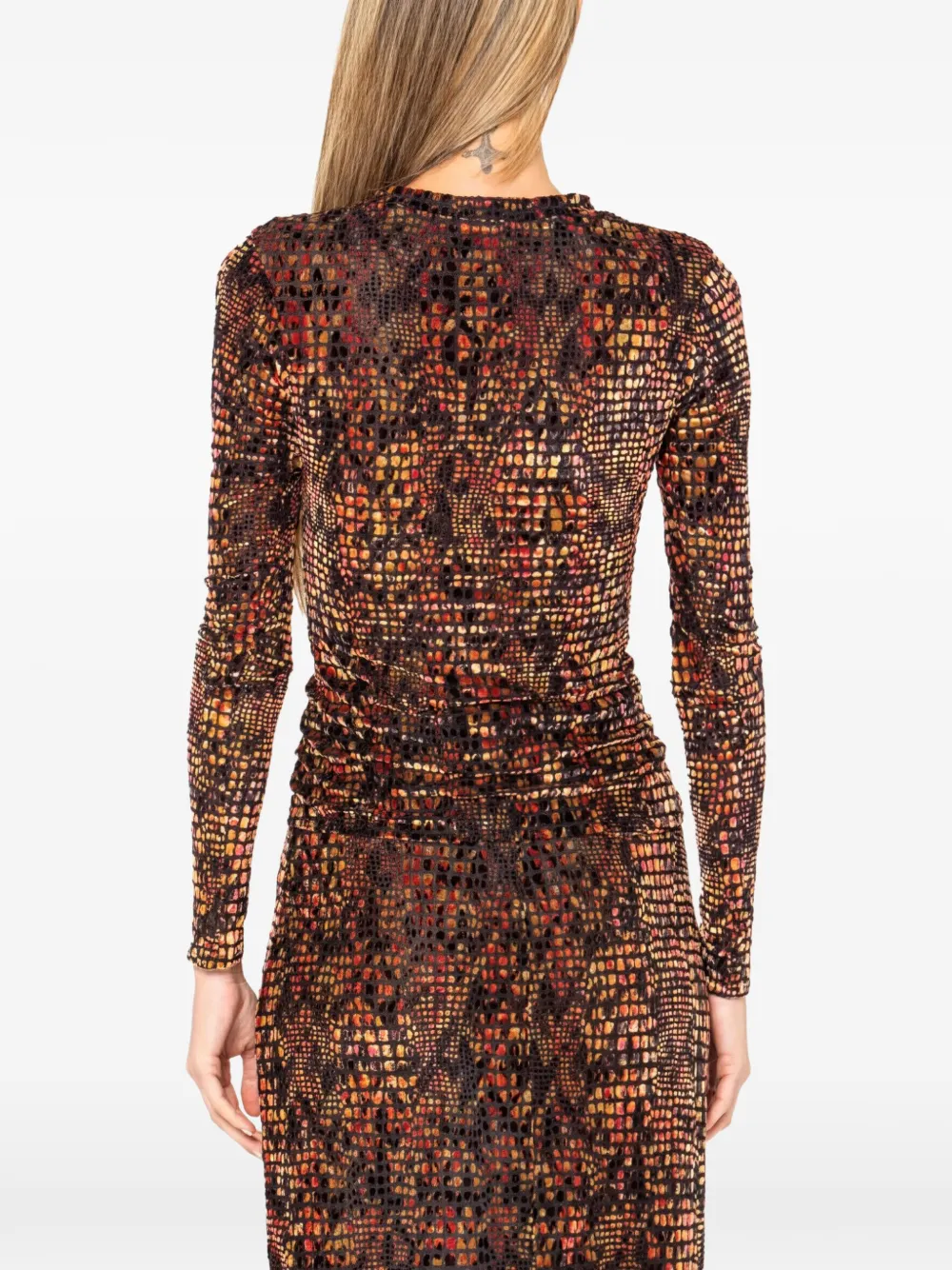 JBQ Hugo top met ruches en mozaiekprint Bruin