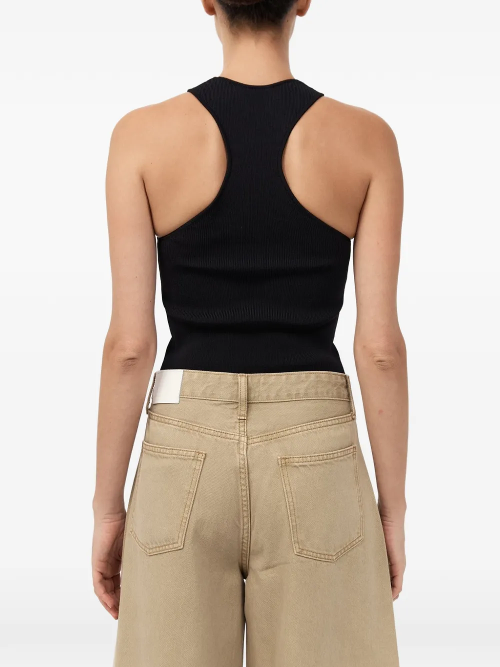 St. Agni Ribbed Racer-back Tank Top in Black, view 4