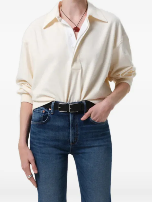 Citizens of Humanity Aris Long-sleeve Polo Top in Neutrals