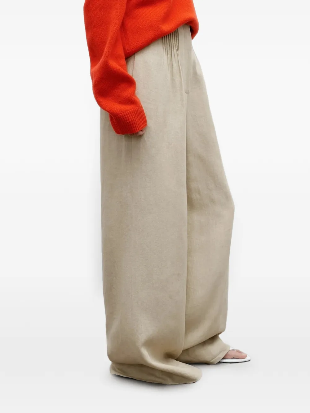 TWP Plooibroek met wijde pijpen Beige