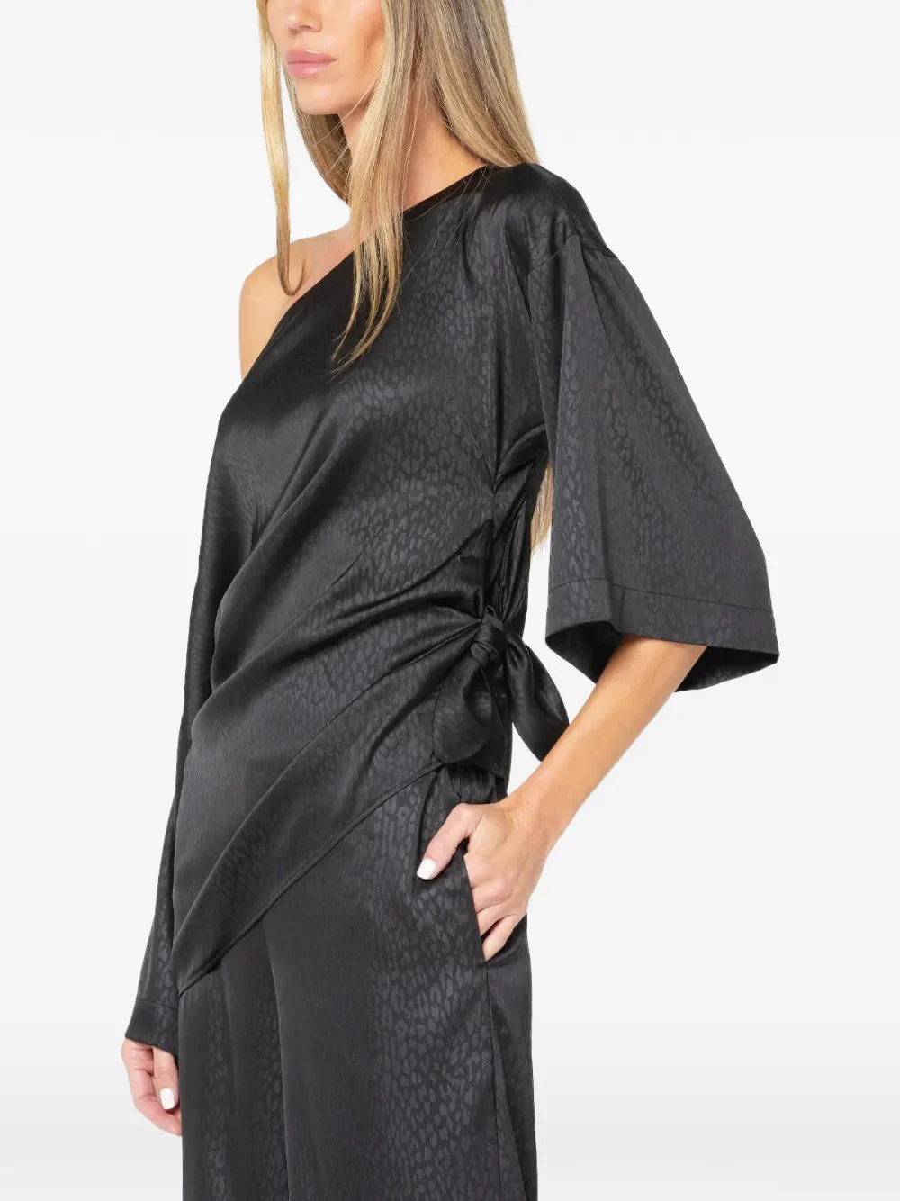JBQ Cataleya asymmetrische top met luipaardjacquard Zwart