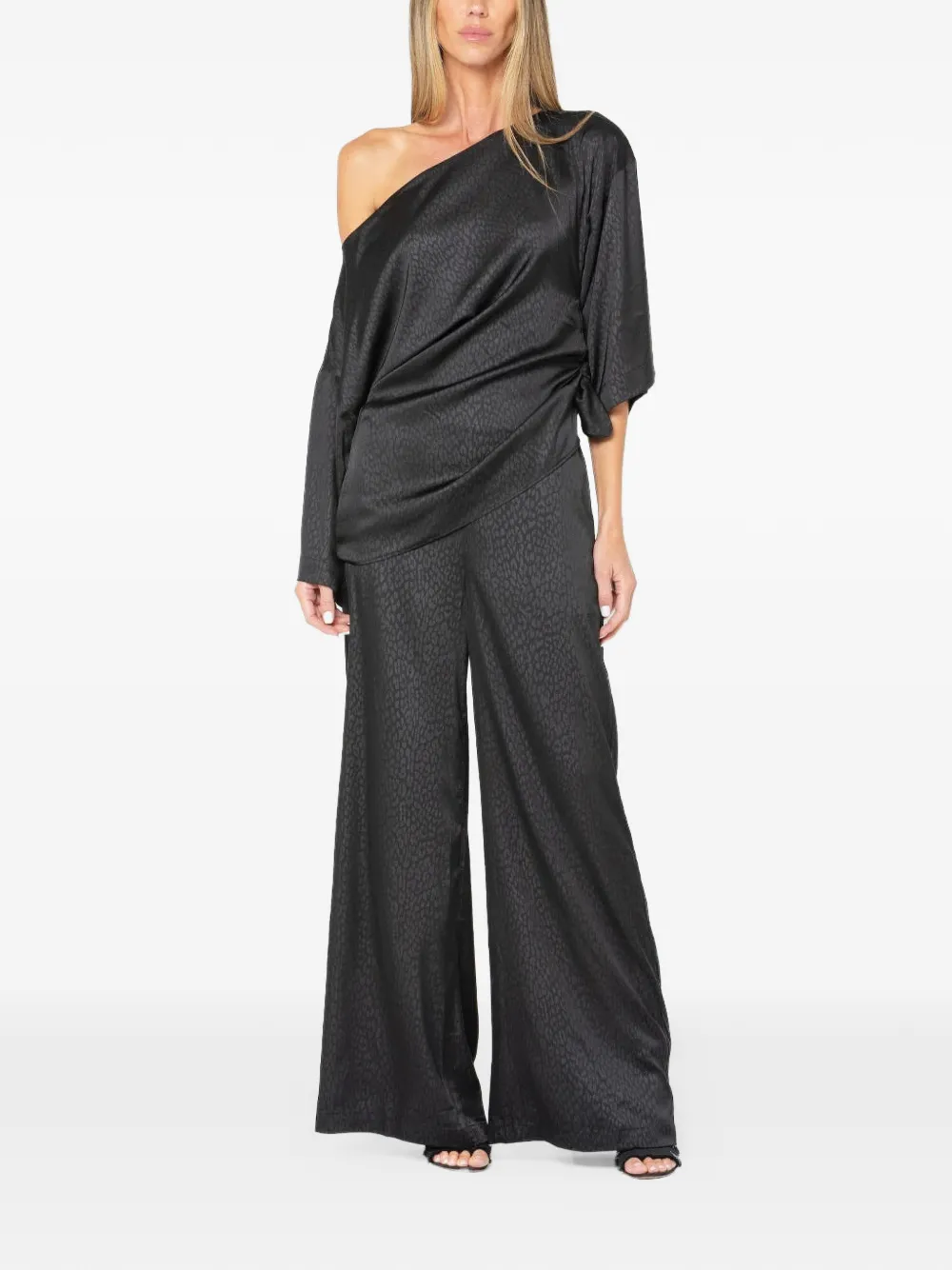 JBQ Cataleya asymmetrische top met luipaardjacquard Zwart