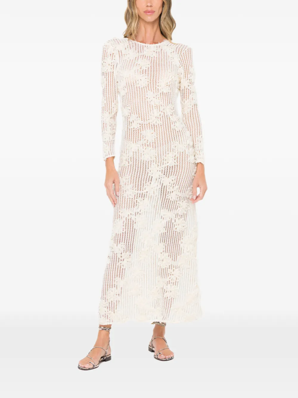 JBQ floral-appliqué open-knit beach dress - Nude