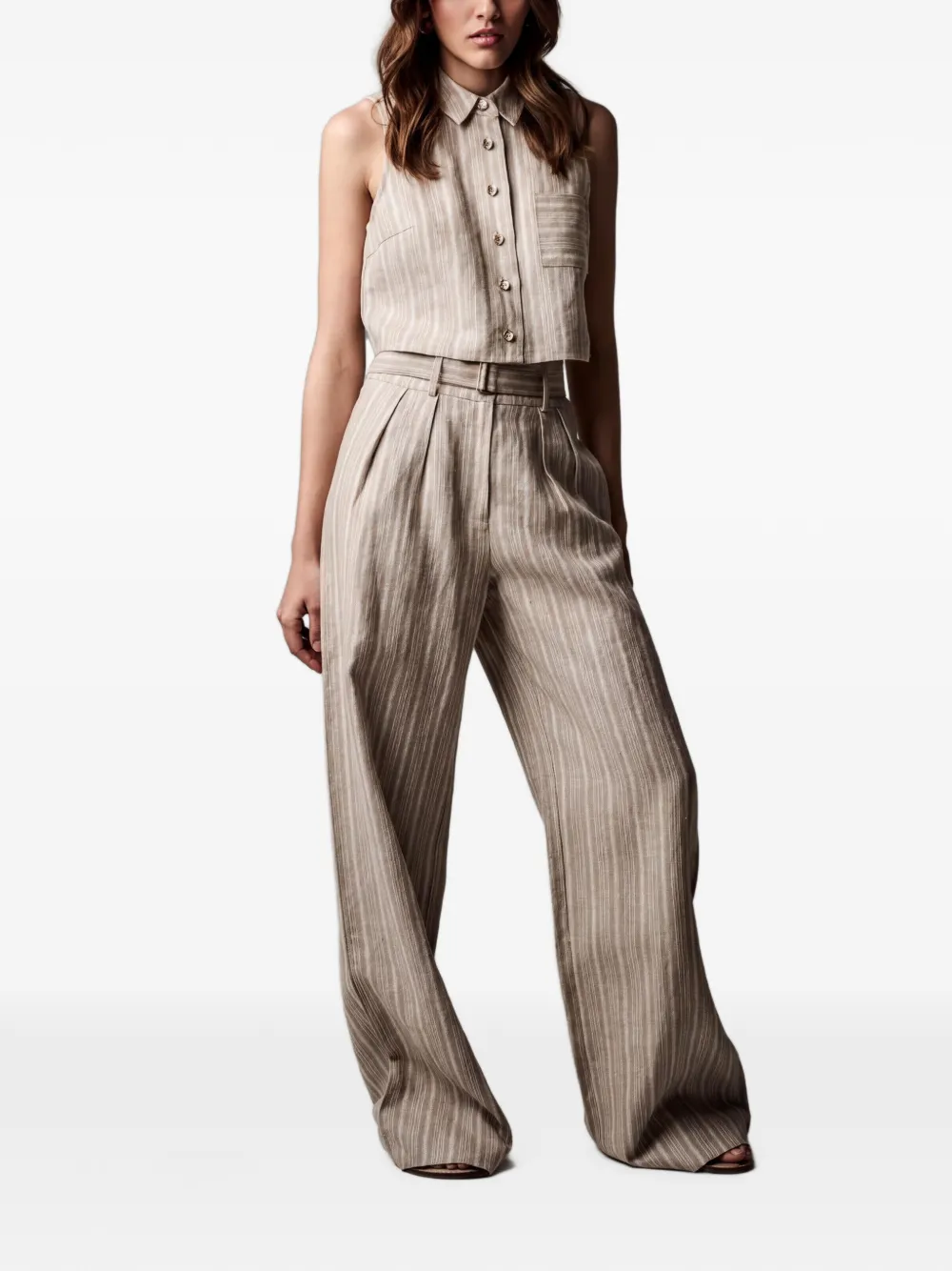 HEVRON Gestreepte plooibroek Beige