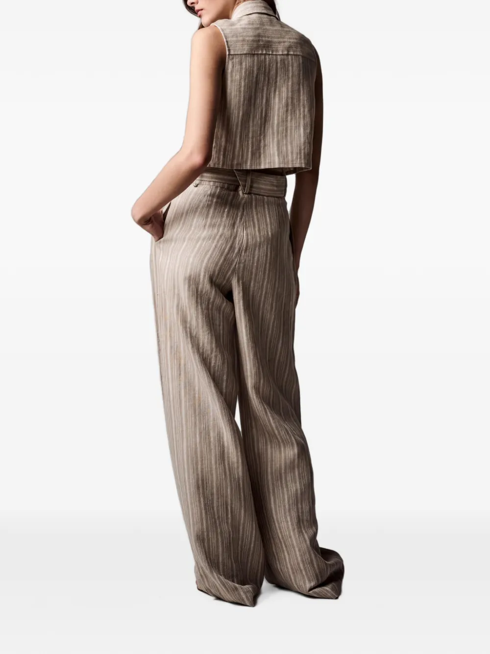 HEVRON Gestreepte plooibroek Beige