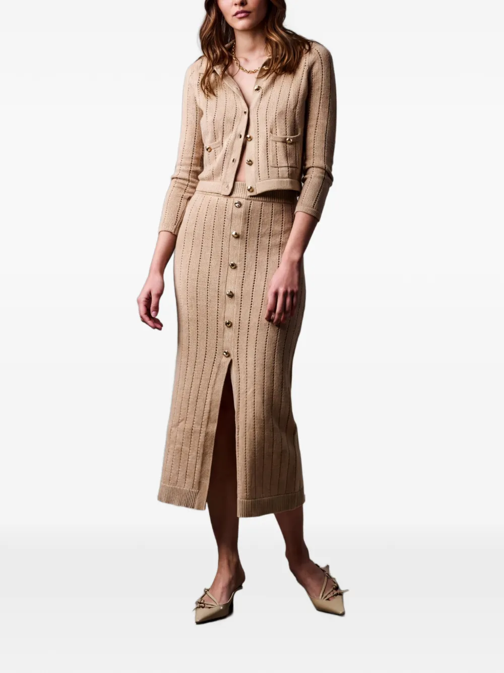 HEVRON Mia pointelle gebreide rok Beige
