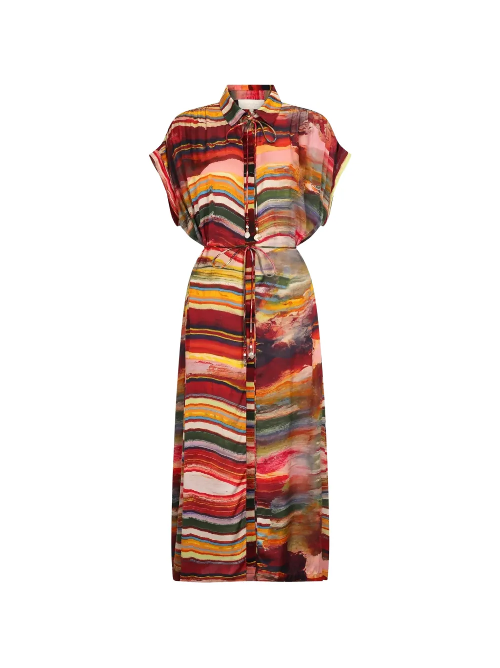 Carolina K Valerie marble-print belted dress - Rosso