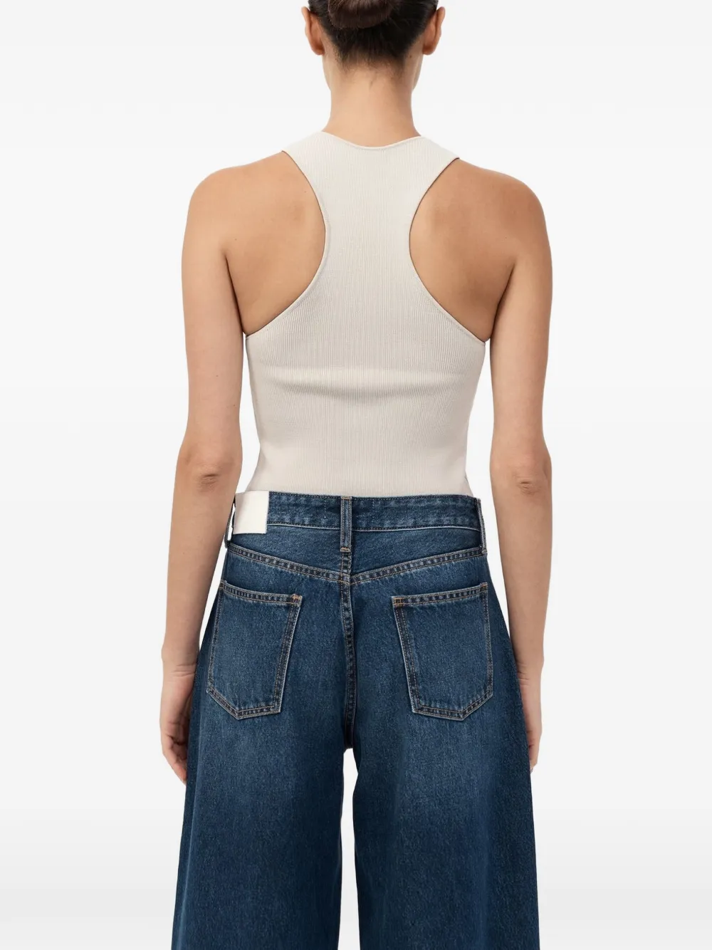 St. Agni Geribbelde tanktop met raceback Beige
