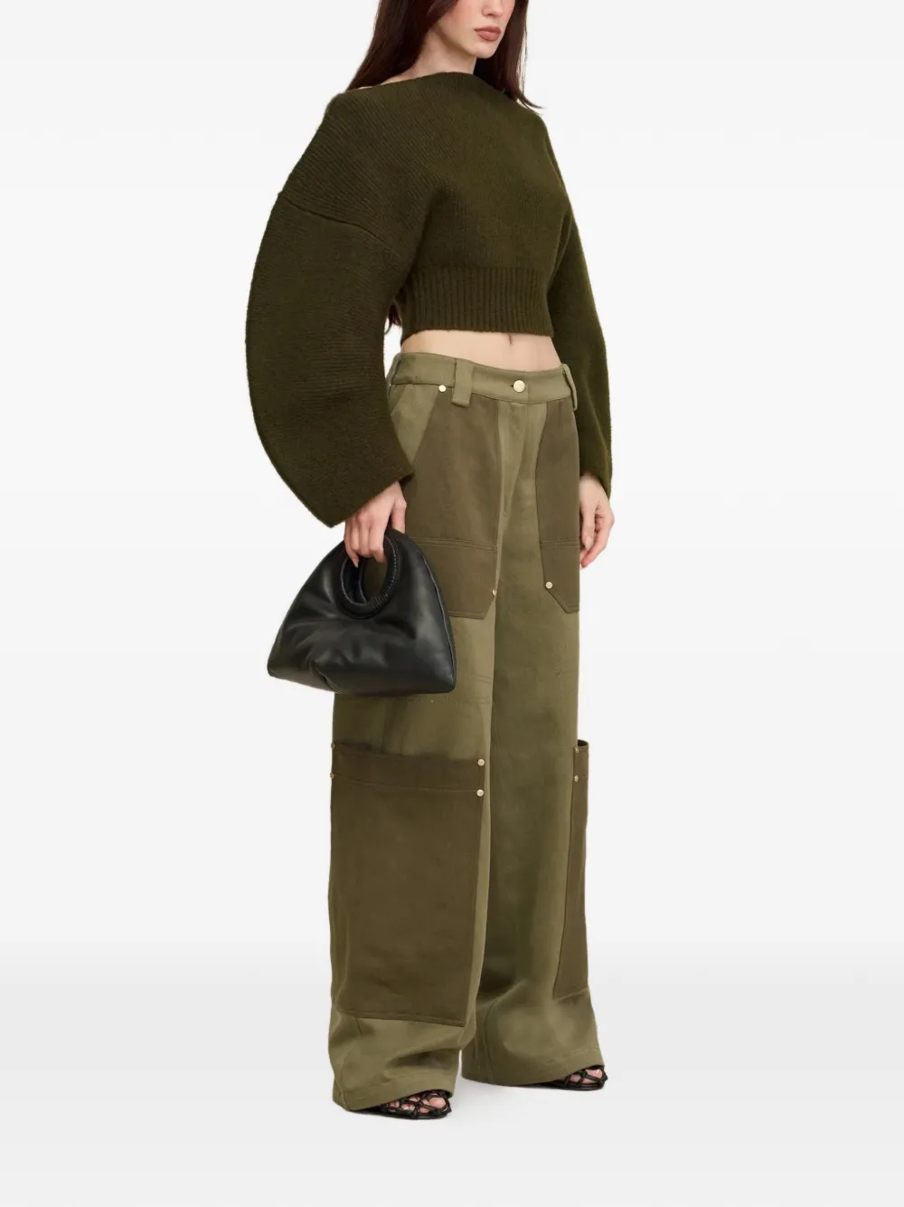 Cult Gaia Ella balloon-sleeve ribbed-knit sweater - Verde