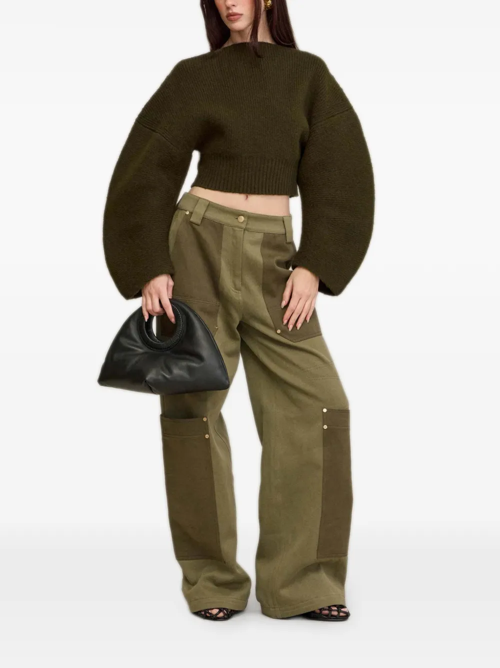 Cult Gaia Ella balloon-sleeve ribbed-knit sweater - Verde