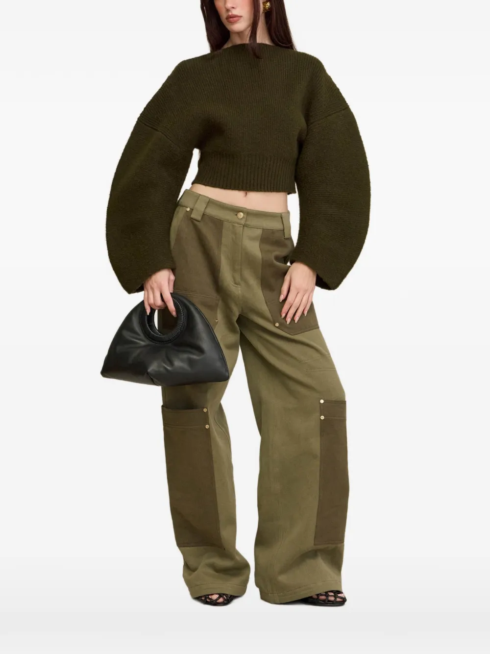 Cult Gaia Ella balloon-sleeve ribbed-knit sweater - Verde