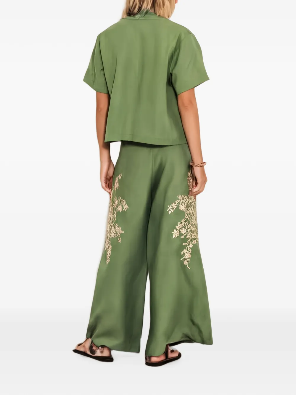 Carolina K Blouse met geborduurd luipaard Groen