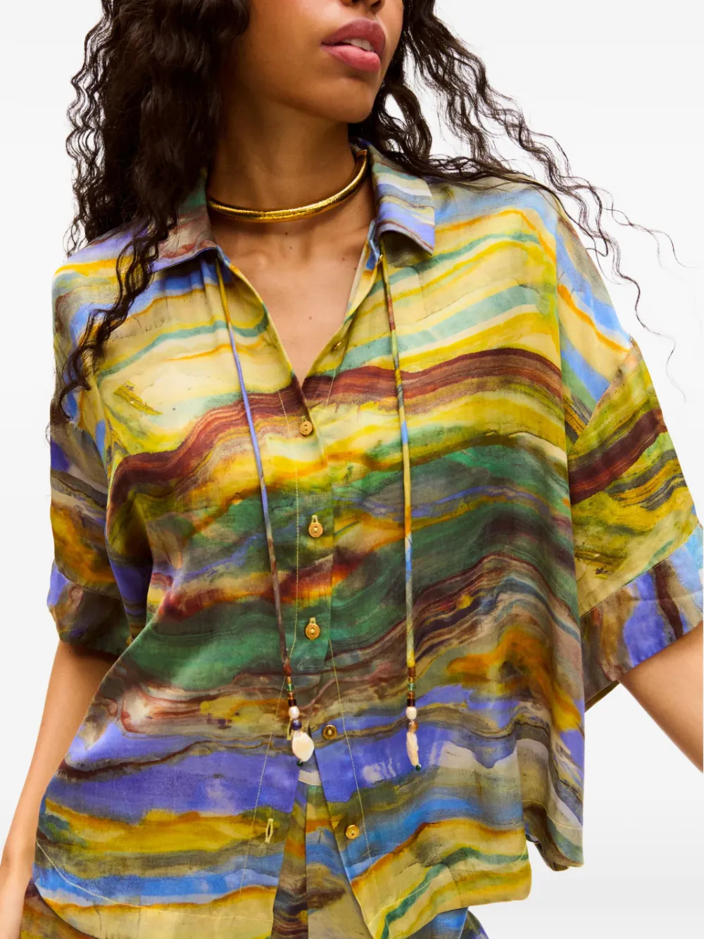 Carolina K Kimono blouse met kralen Geel