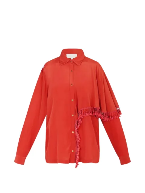 Carolina K Camo tassel-trimmed asymmetric shirt
