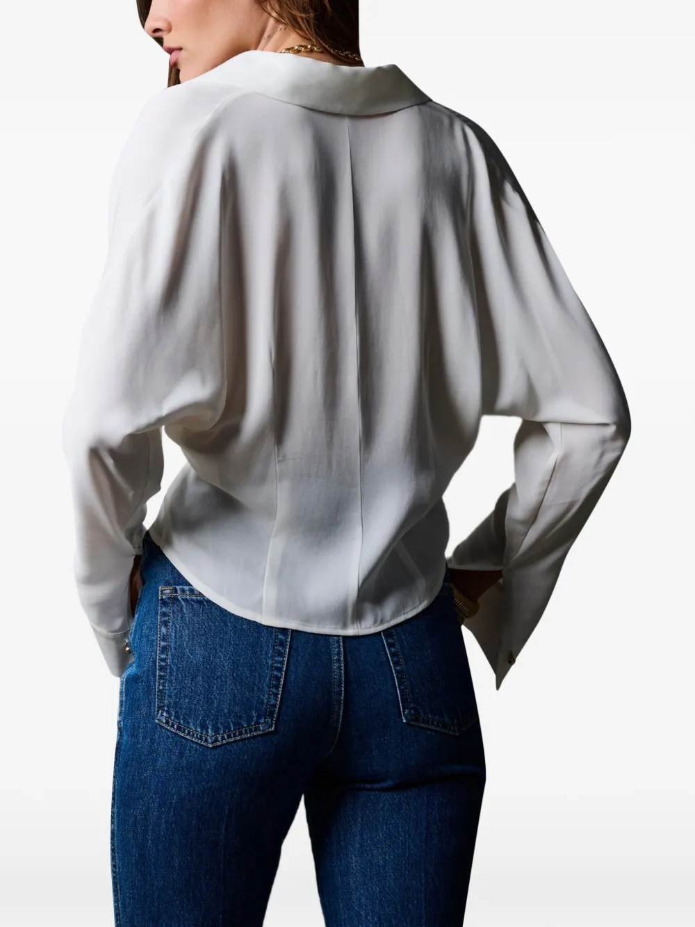 HEVRON Regine cropped zijden blouse Wit