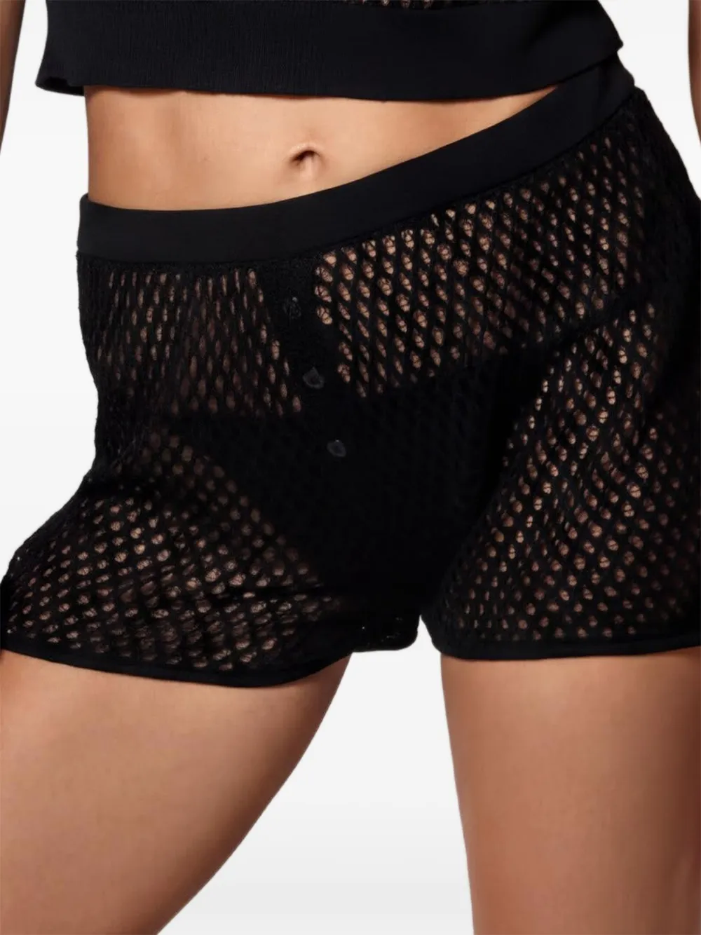 Kiki de Montparnasse Opengebreide shorts met knoopsluiting Zwart