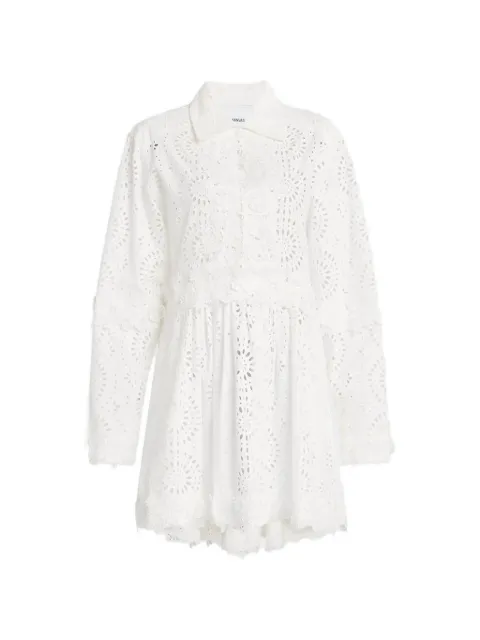 Aknvas broderie-anglaise floral-appliqué mini dress