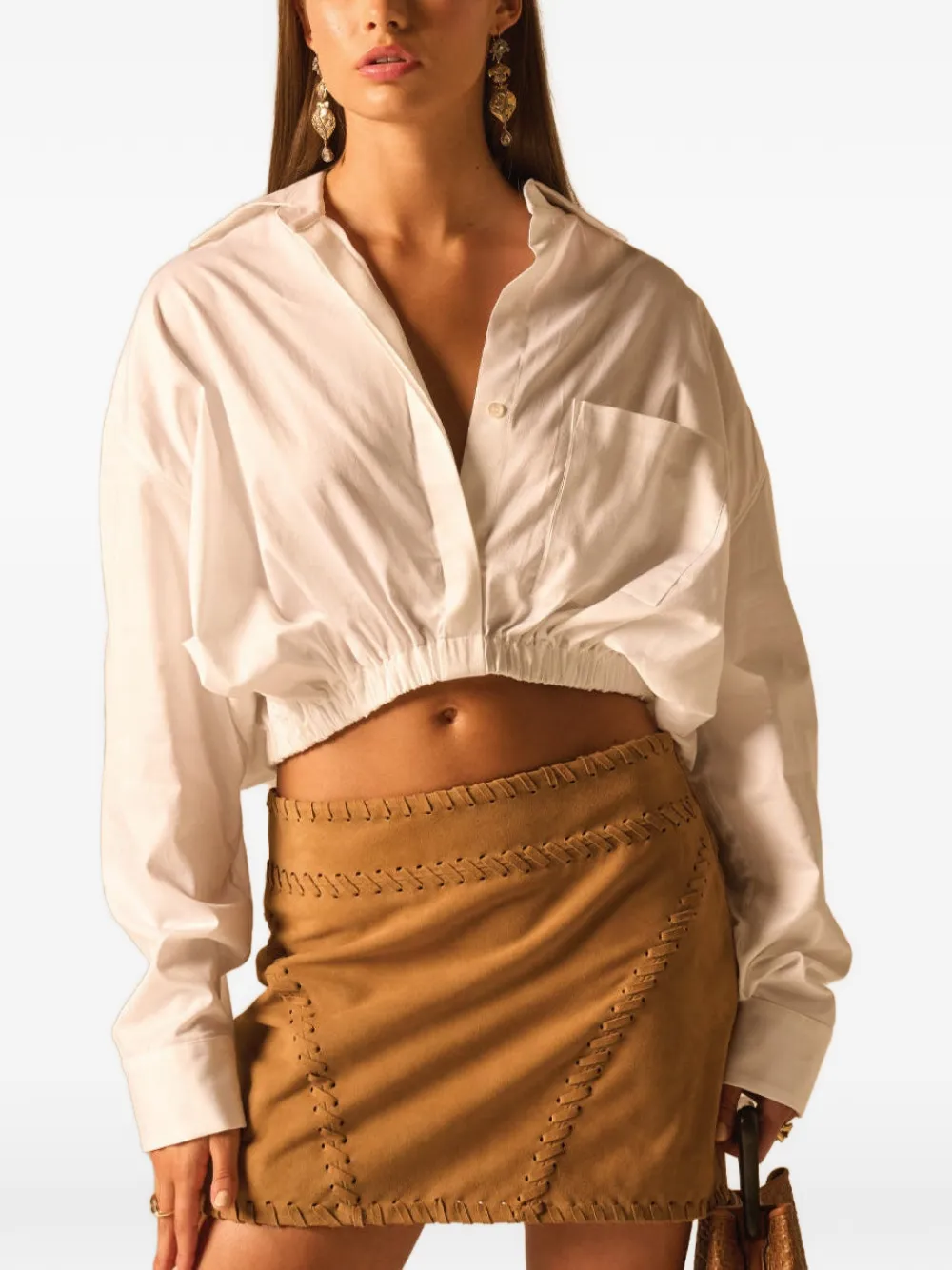 JBQ Emery fringe-detail cropped shirt - White