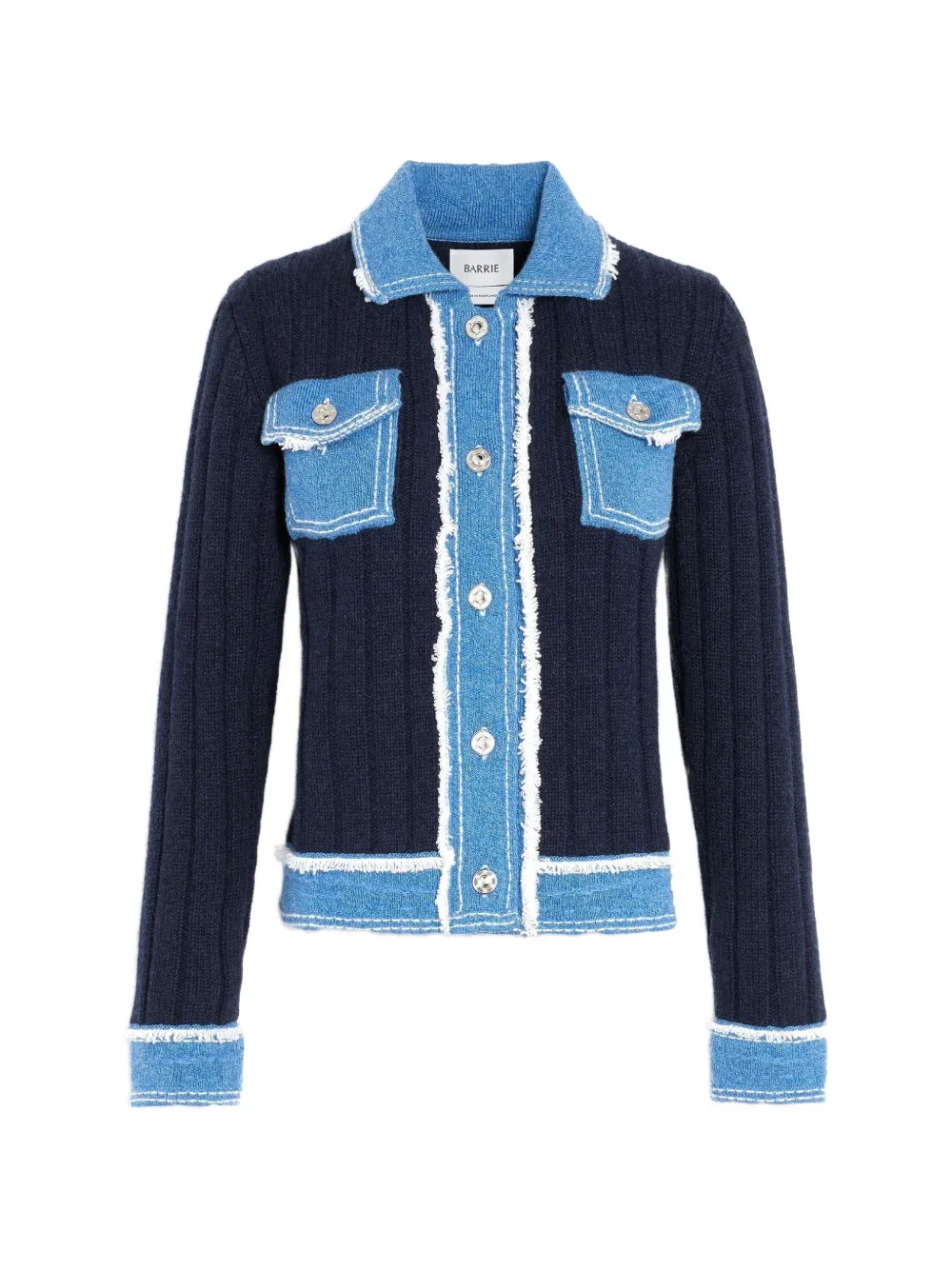 Barrie ribbed-knit frayed-edge jacket - Blu