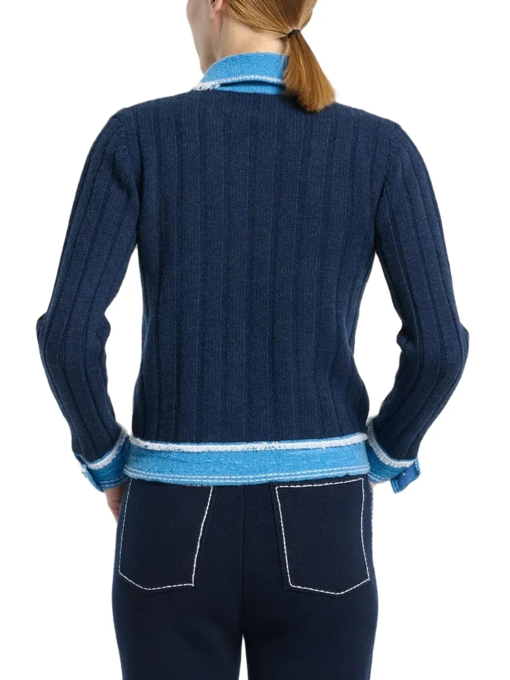 Barrie Ribgebreid jack met franje afwerking Blauw