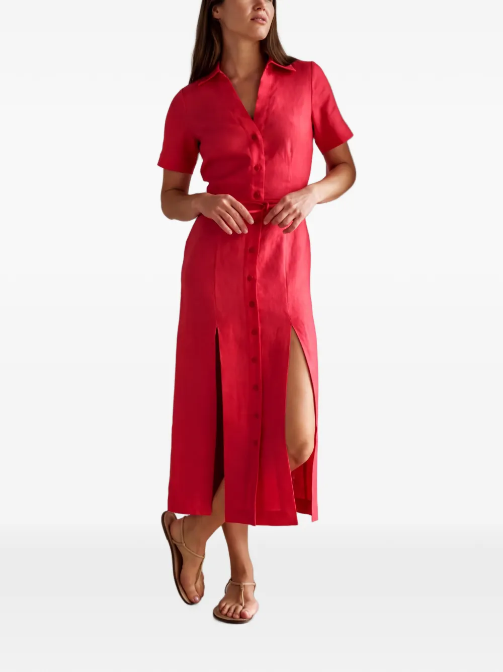 HEVRON Button-down midi-jurk met split Rood