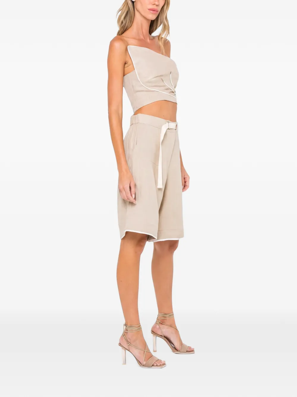 JBQ Leaf asymmetrische linnen top Beige