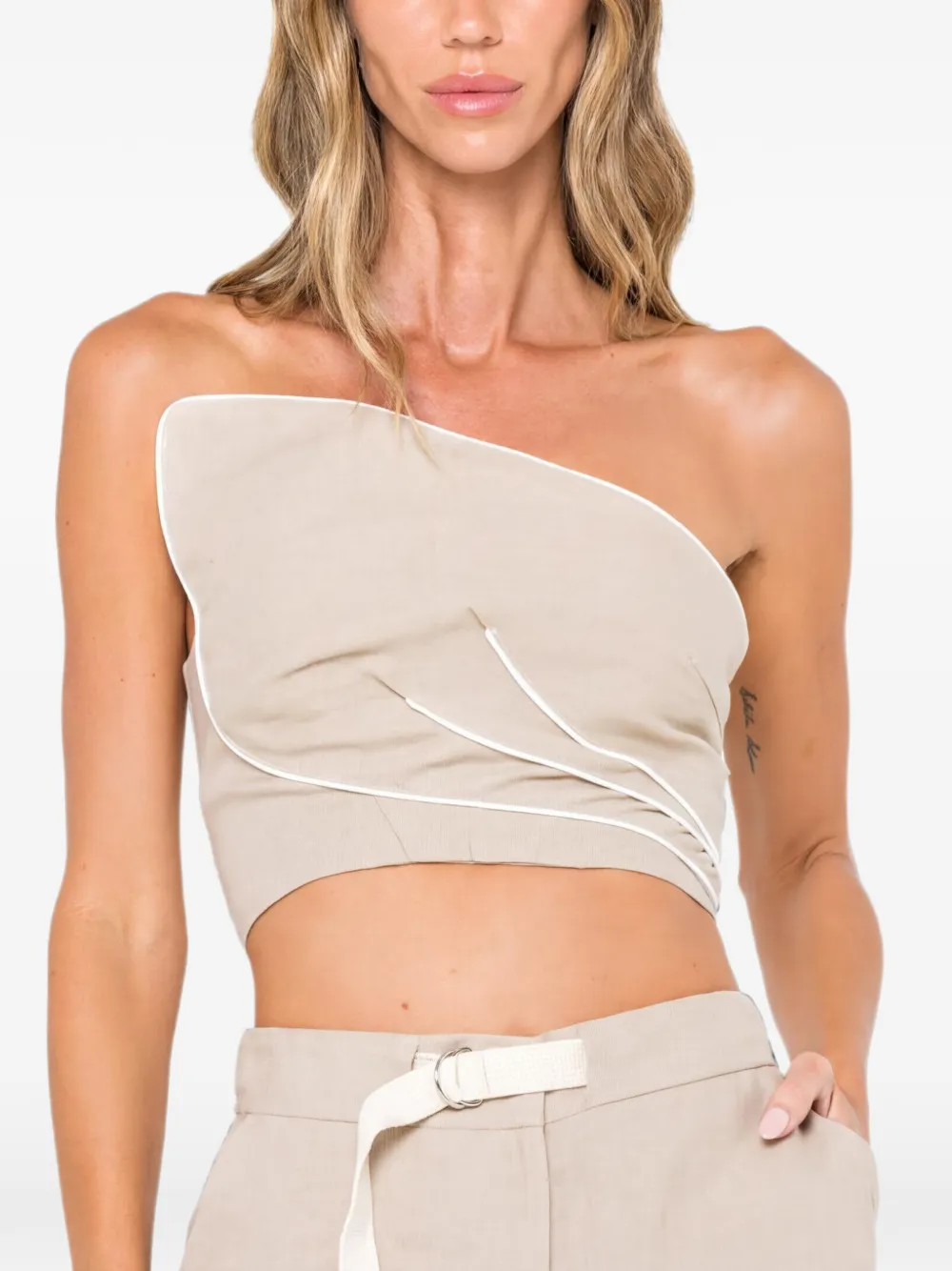 JBQ Leaf asymmetrische linnen top Beige