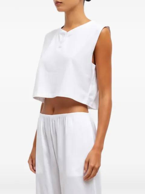 LESET Margo henley-neck cropped top