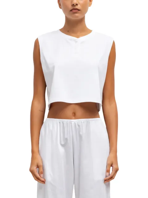 LESET Margo henley-neck cropped top
