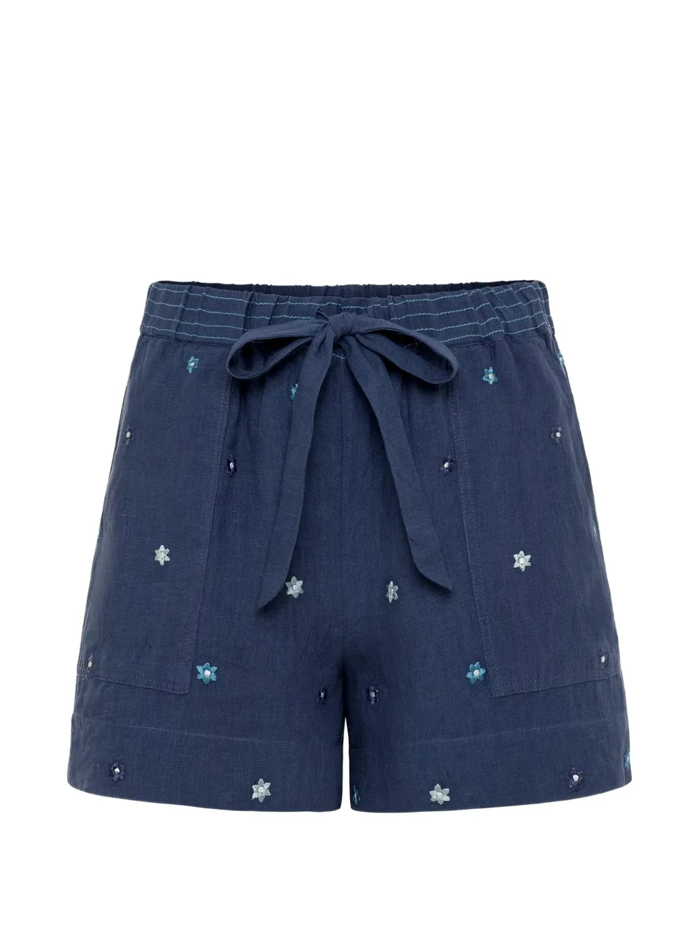 Carolina K floral-embroidered drawstring shorts - Blu