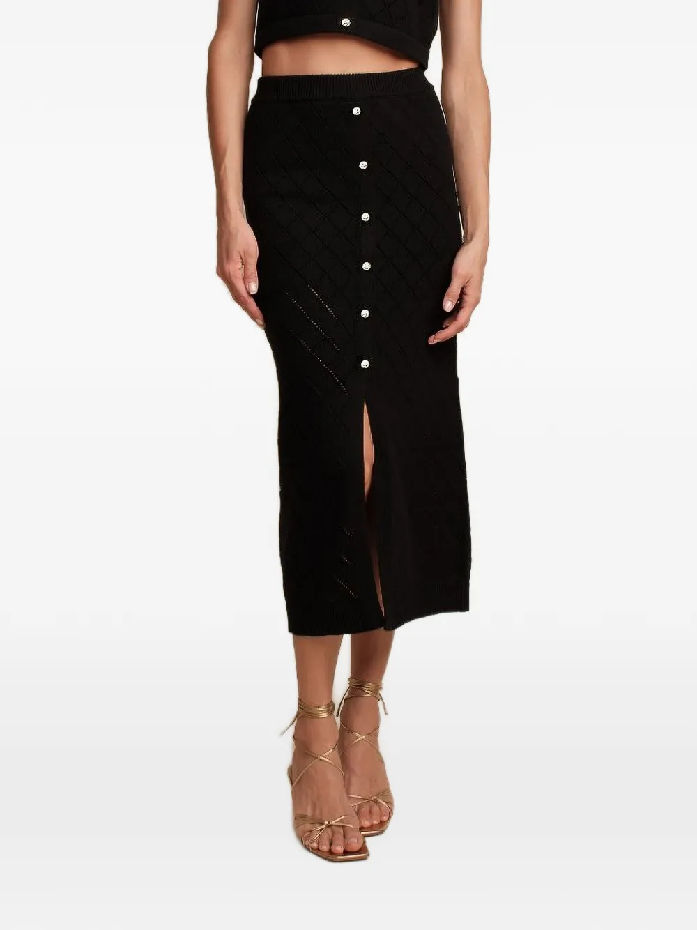 HEVRON Mia pointelle-knit button-front skirt - Schwarz