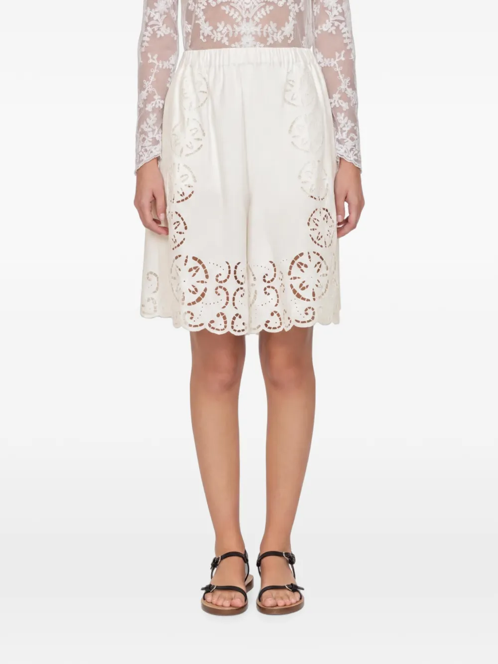 Sea broderie-anglaise scalloped-hem shorts - Toni neutri