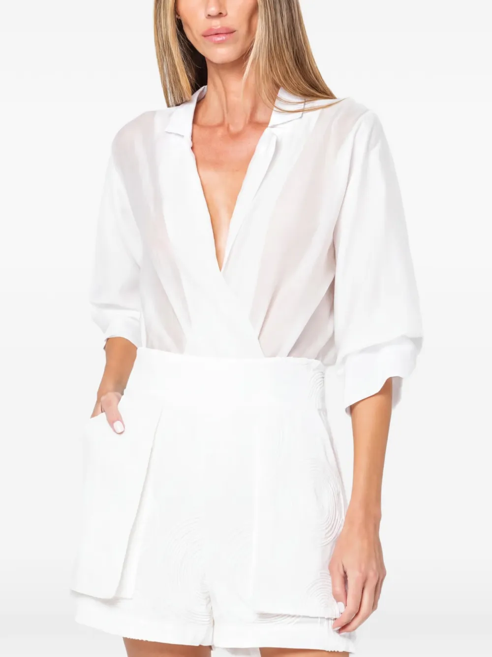 JBQ Marceline sheer wrap-design bodysuit - White