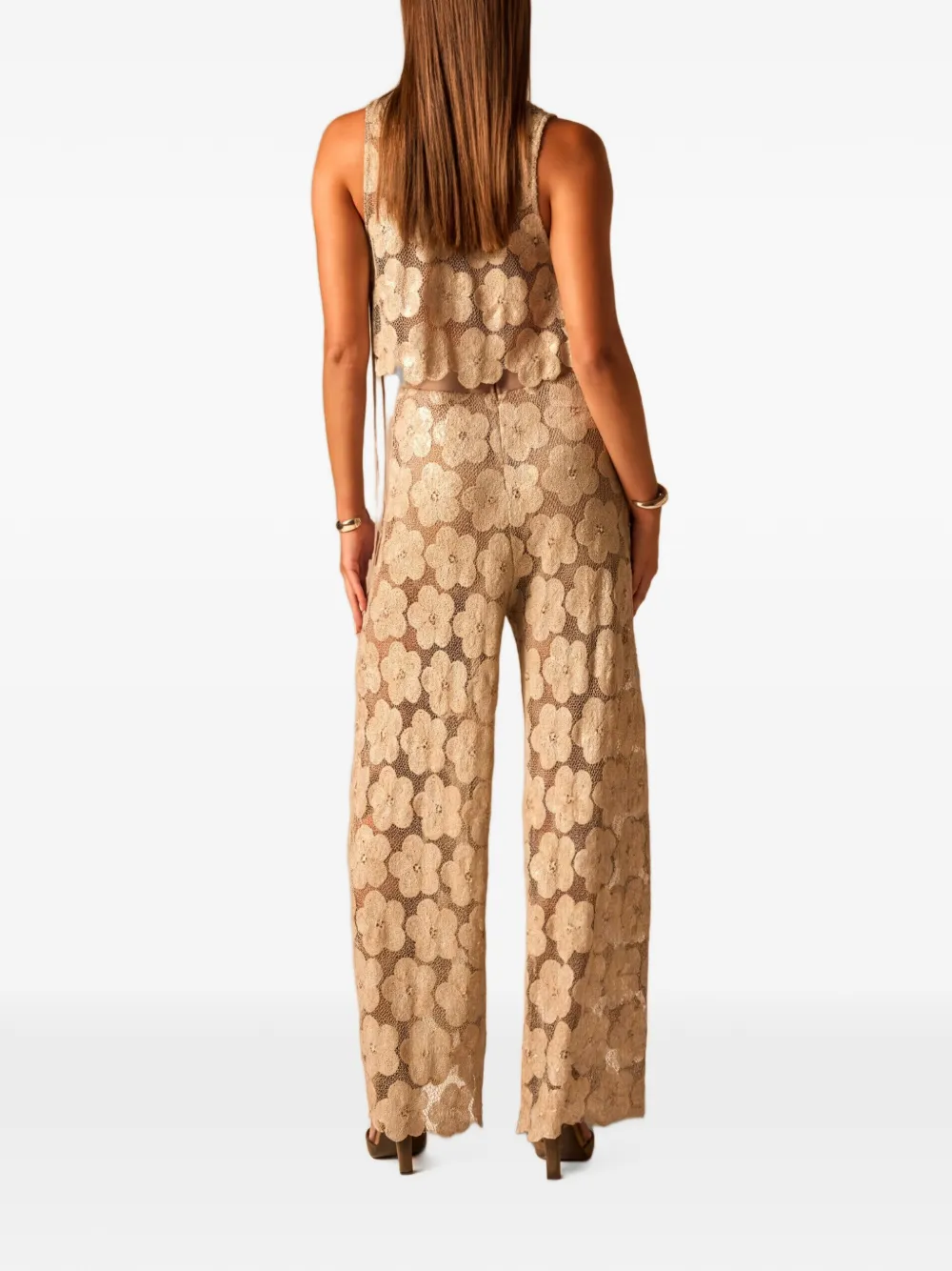 JBQ Dean broek met wijde pijpen en bloemenkant Beige
