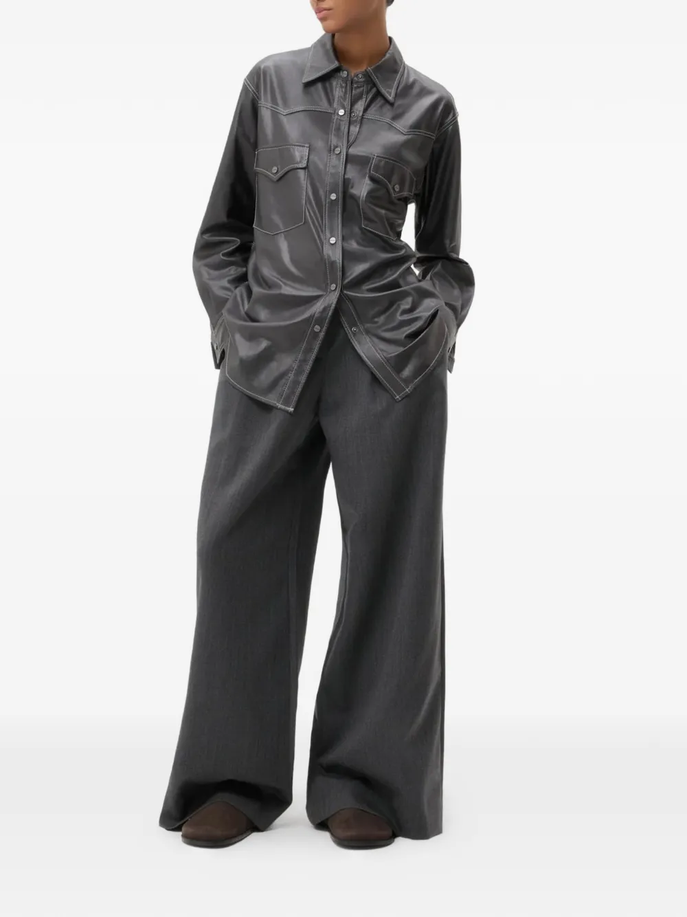 TWP Blouse met contrasterend stiksel Grijs
