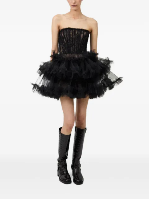Aknvas ruffled lace-overlay dress