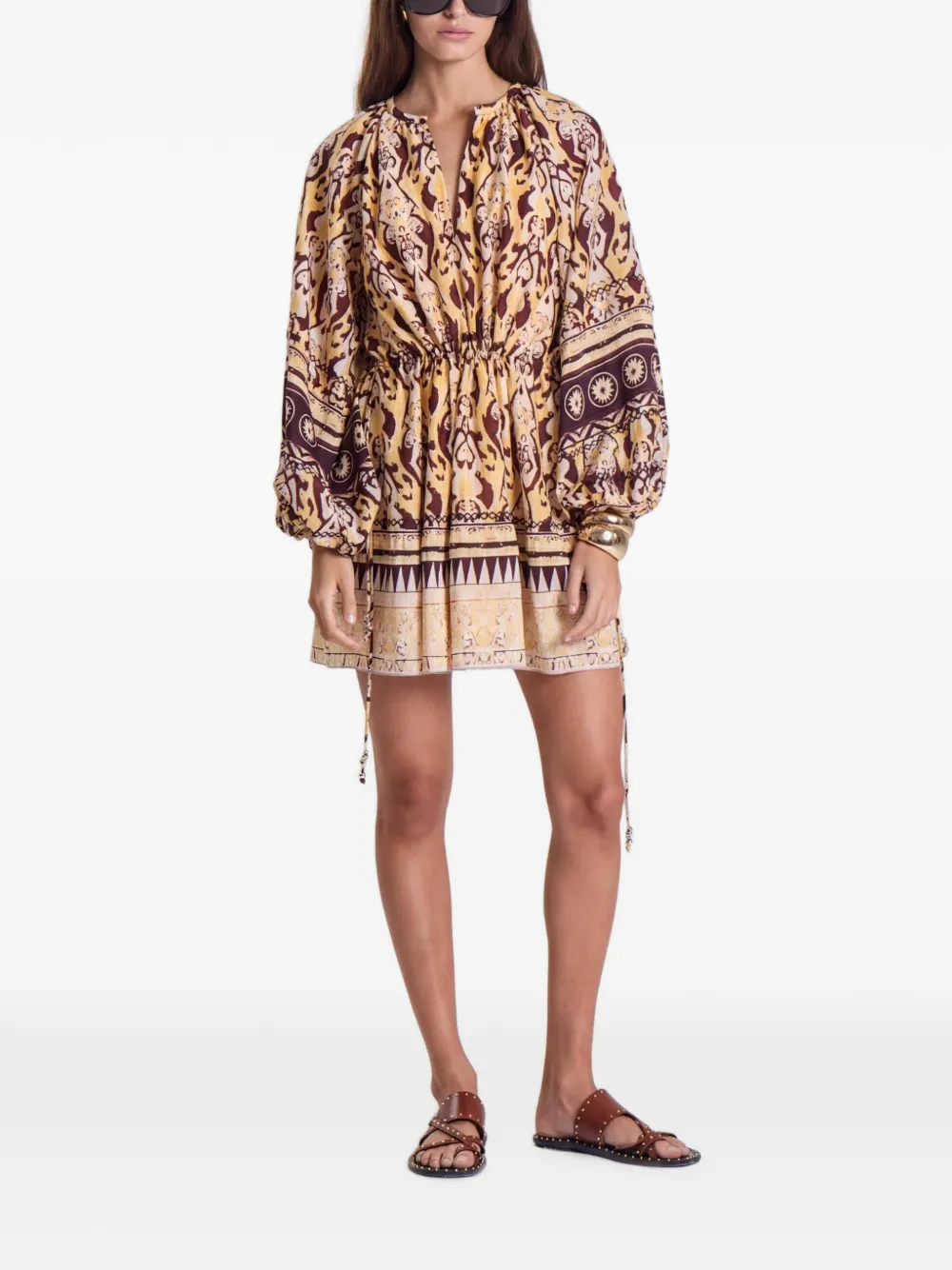 Maria Cher Delancey Vito graphic-print balloon-sleeve mini dress - Giallo