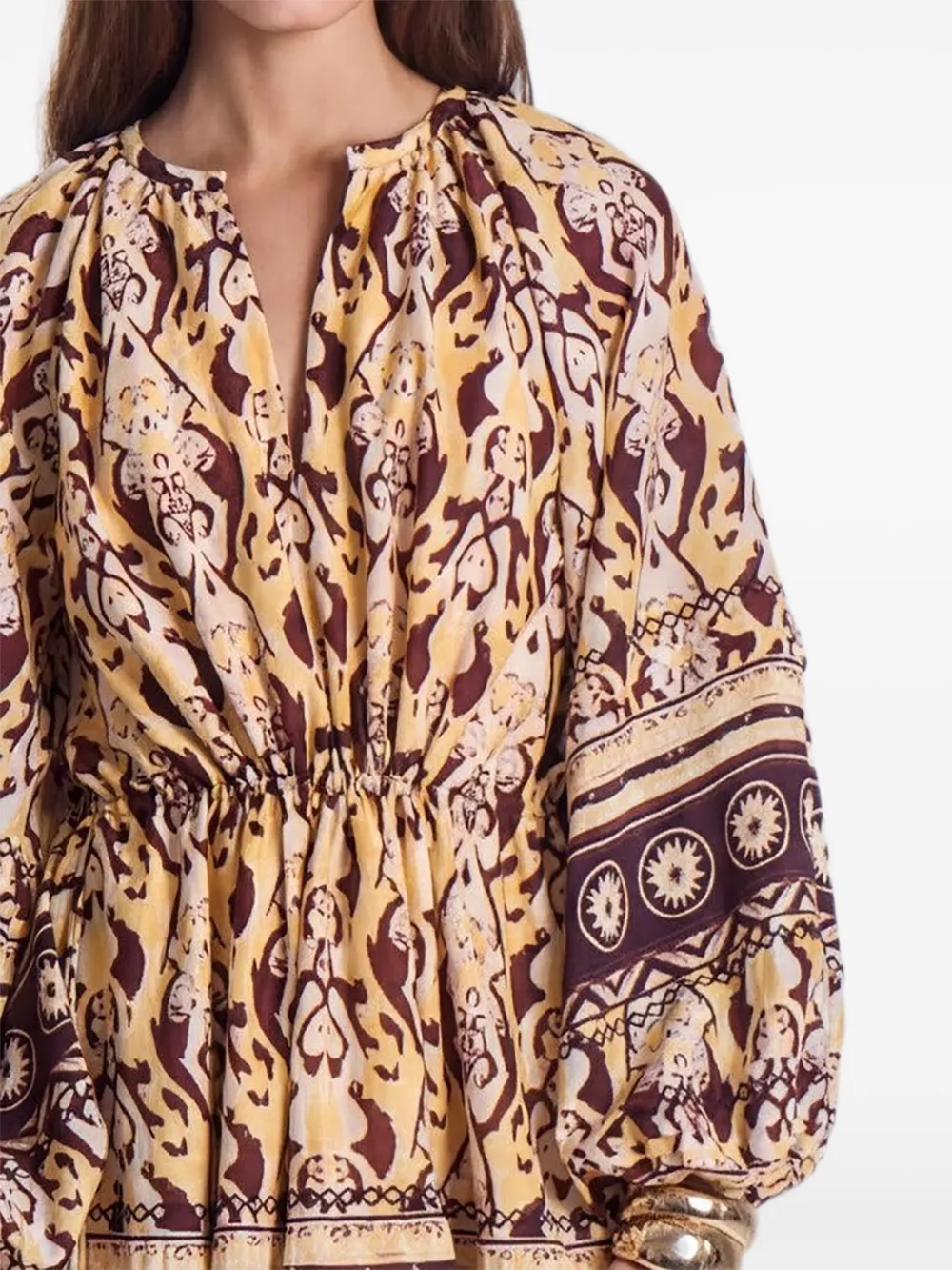 Maria Cher Delancey Vito mini-jurk met ballonmouwen en print Geel