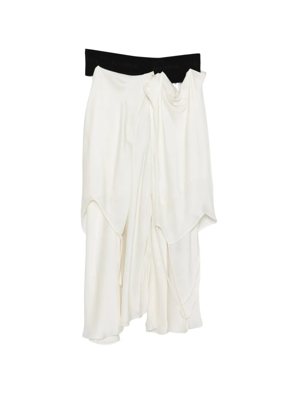 ALAINPAUL draped logo-waistband asymmetric midi skirt - Toni neutri