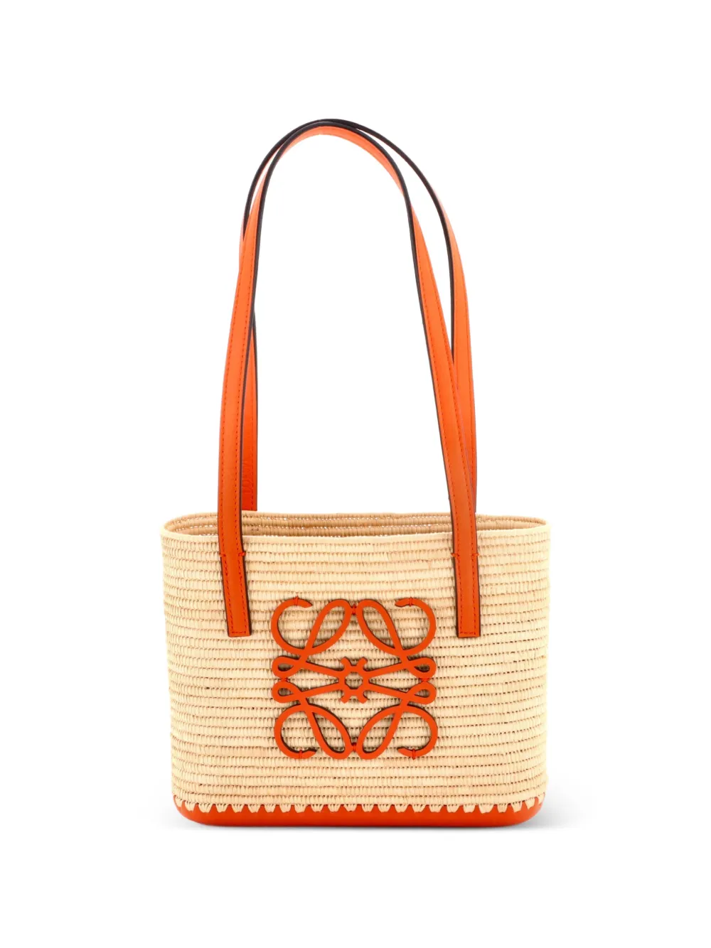 Loewe Pre-Owned Square Basket Woven Raffia and Leather Mini tote bag - Arancione