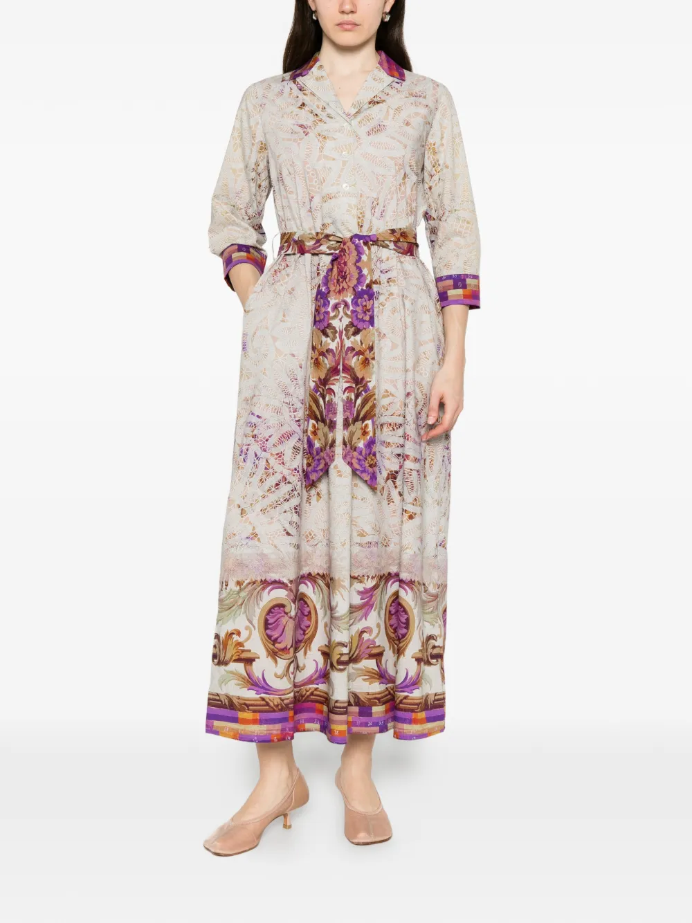 Pierre-Louis Mascia Midi-blousejurk met print en ceintuur Grijs