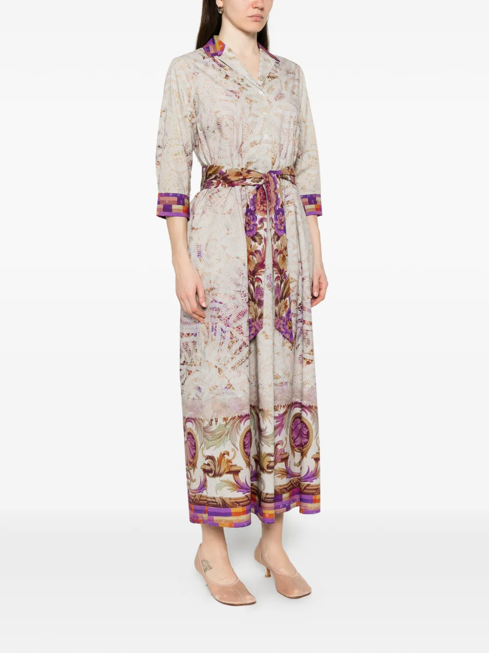 Pierre-Louis Mascia Midi-blousejurk met print en ceintuur Grijs