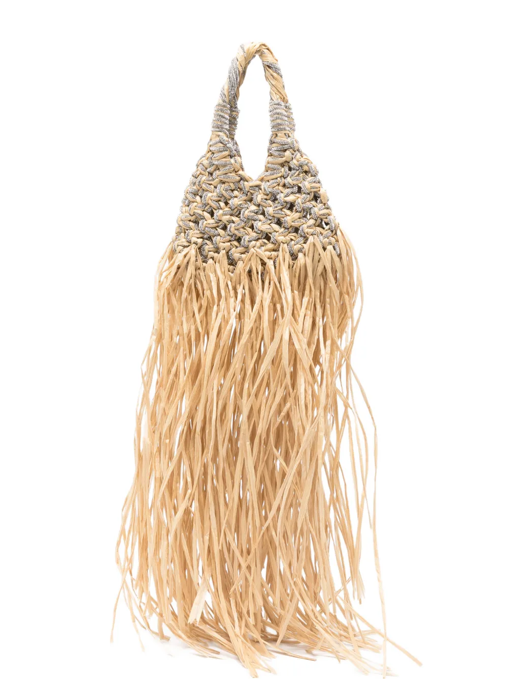 Hibourama mini Vannifique Rafia crystal-embellished fringed tote bag - Toni neutri