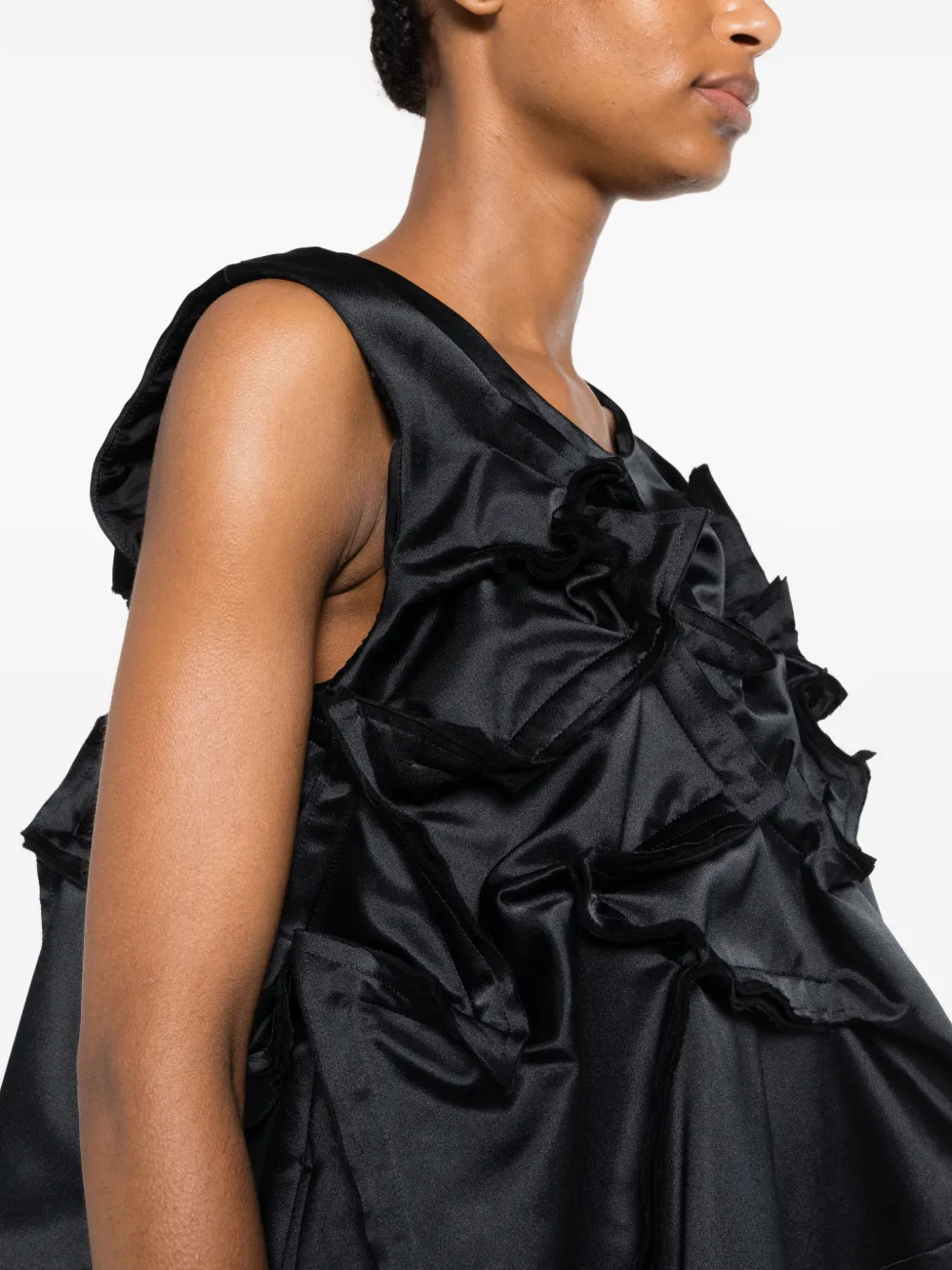 Comme Des Garçons Jurk met ruches en satijnen afwerking Zwart