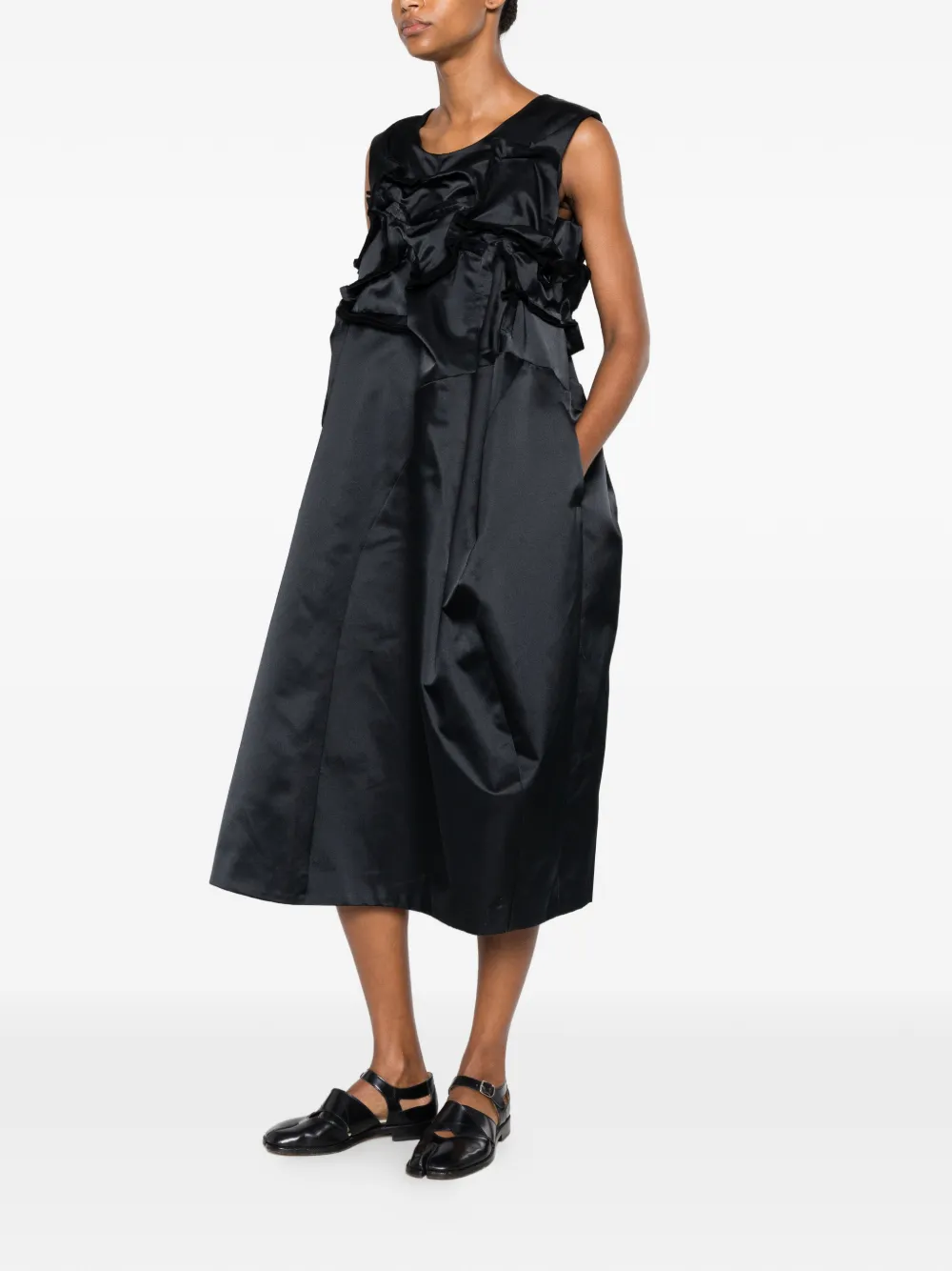 Comme Des Garçons Jurk met ruches en satijnen afwerking Zwart