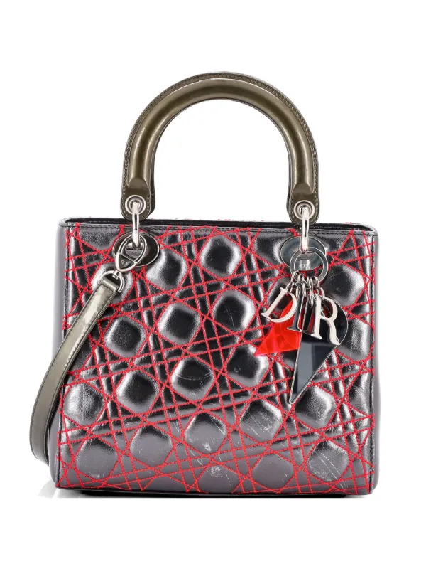 Dior Pre-owned Lady Dior Bag Anselm Reyle Cannage Quilt Leather Medium Satchel in Metallic