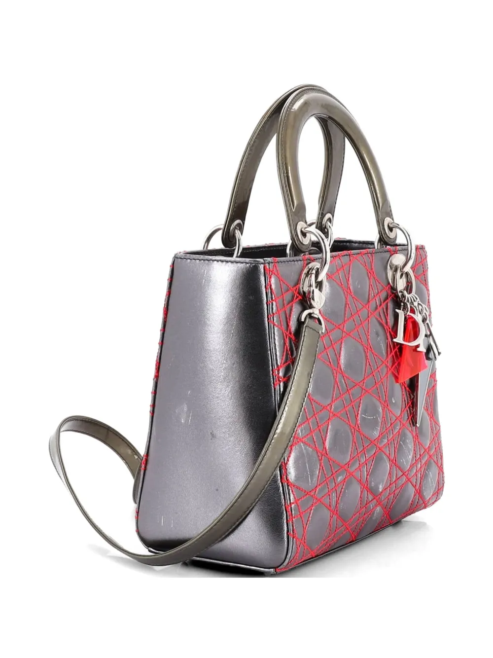  Christian Dior Pre-owned Borsa A Tracolla Lady Dior Anselm Reyle Media Trapuntata In Pelle Con Motivo Cannage - Effetto Metallizzato 